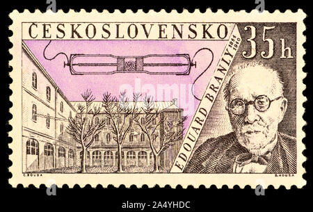 Czech postage stamp (1959) : 'Radioinventors' series. Edouard Branly (1844-1940) French inventor and physicist known for his early involvement in wire Stock Photo