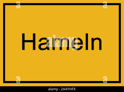 Typical german yellow city sign Hameln Stock Photo