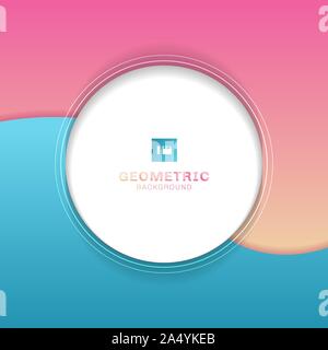 Template geometric white circle on wave blue and pink background. Vector illustration Stock Vector