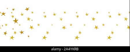 Linocut Gold and Yellow Stars on White Background Vector Seamless Horizontal Border Pattern. Christmas Hand Printed Background. Starry Winter Holiday Stock Vector