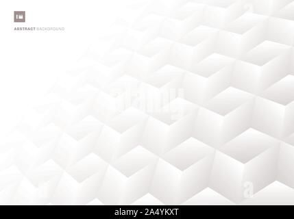 3D realistic geometric symmetry white and gray gradient color cubes pattern perspective background and texture. Vector illustration Stock Vector