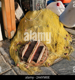 Yellow Fishing Nets Piled up Stock Photo