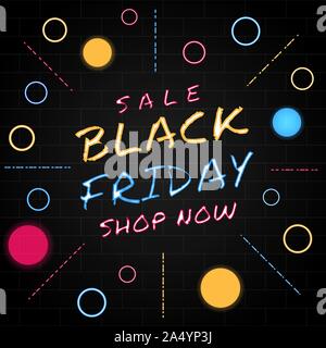 Black friday sale neon modern design light glow style poster discount. vector illustration Stock Vector