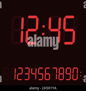 Realistic illustration of digital clock display or time counter with red display and set of numbers and signs - vector Stock Vector