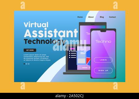 Mobile Technology Landing page. Laptop, Tablet and mobile vector illustration. Stock Vector