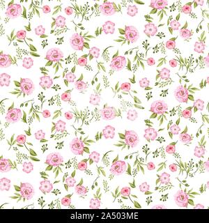 Rose peony flowers seamless pattern texture on white background. Stock Vector