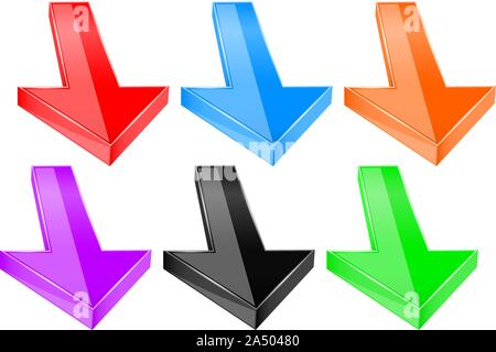 Down arrows. 3d colored signs Stock Vector