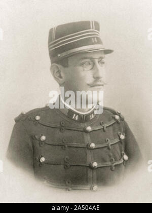 Alfred Dreyfus (1859-1935) French artillery officer who was falsely convicted of treason in 1894 and sentenced to life imprisonment, now remembered as the Dreyfus Affair. Photograph of an original photograph taken in 1885. Stock Photo
