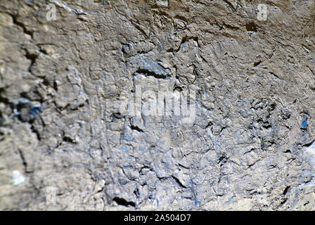 Gray-blue cracked paint surface close up detail, grunge horizontal shabby background Stock Photo