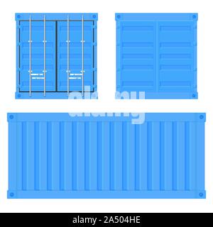 Shipping freight container. Blue intermodal container. Set Stock Vector