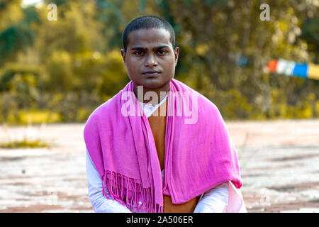 Portrait of a young Buddhist Monk in Lumbini, Nepal Stock Photo