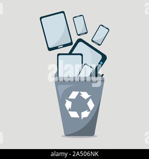 electronic garbage to the trash bin symbol vector illustration Stock Vector