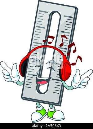 Listening music icon rullers cartoon character with mascot Stock Vector