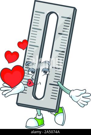 With heart icon rullers cartoon character with mascot Stock Vector