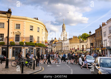 A view along Church Street in the centre of Greenwich towards St Alfege Church, Royal Borough of Greenwich, Greater London, England, UK Stock Photo