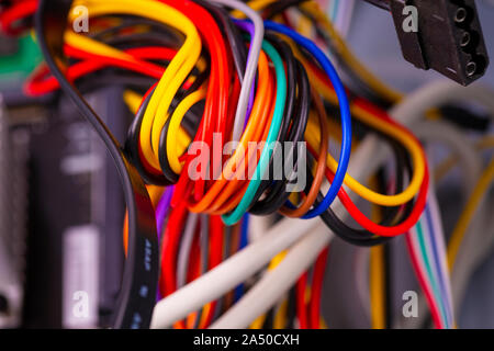Closeup of cable and wire in computer network systems Stock Photo