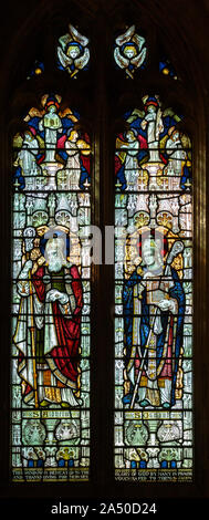 Stained glass window of Saints Aldhelm and Oswald, Seend church, Wiltshire, England, UK 1892 James Powell and Sons Stock Photo