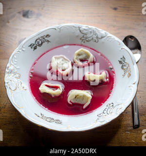 Borscht with dumplings - homemade soup for Christmas in Poland Stock Photo