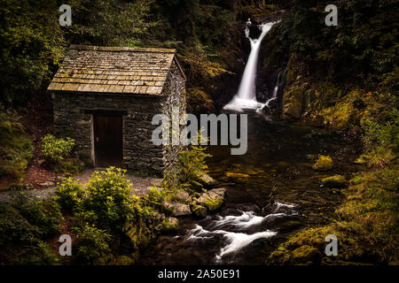 The Grot and Waterfall at Rydal Hall, Lake District, UK Stock Photo