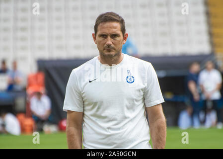 Istanbul, Turkey - August 13, 2019: Legend Frank Lampard a manager (head coach) of Chelsea FC on the field in the pre-match training before the UEFA S Stock Photo