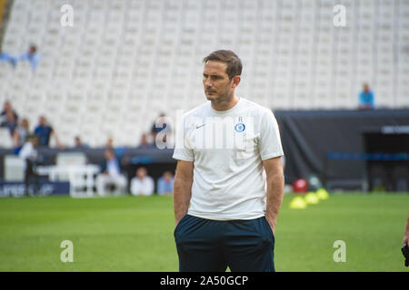 Istanbul, Turkey - August 13, 2019: Legend Frank Lampard a manager (head coach) of Chelsea FC on the field in the pre-match training before the UEFA S Stock Photo