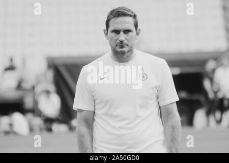 Istanbul, Turkey - August 13, 2019: Legend Frank Lampard a manager (head coach) of Chelsea FC on the field in the pre-match training before the UEFA S Stock Photo