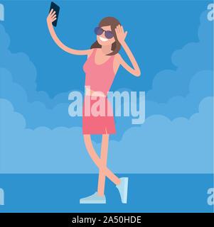 woman making selfie photo Stock Vector