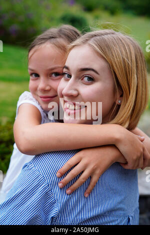 Portrait of two girls, Karlovy Vary, Czech republic Stock Photo