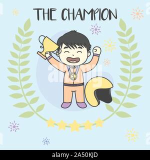 Kid The Champion Get Medals Win the racing. Vector illustration Stock Vector