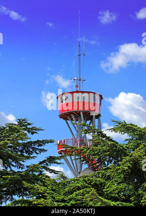 Observation tower for the detection of forest fire departures. Stock Photo