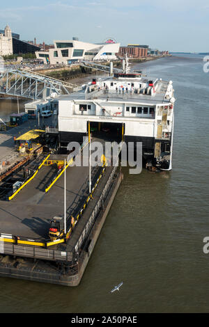 Pier head Liverpool. Floating landing stage for ships and ferries. River Mersey Liverpool England UK. Car ramps extended Stock Photo