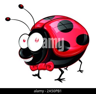 Lady Bug cartoon With Bow tie isolated on White Background Stock Vector