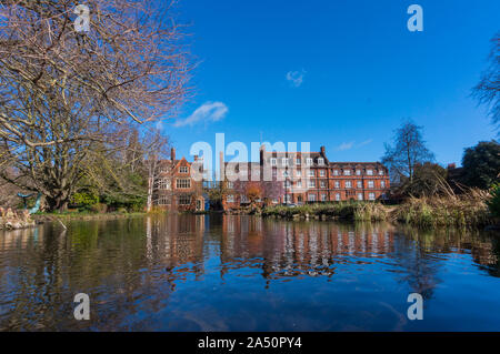 Stunning Courtyards at famous College of the University of Cambridge. Student at the University of Cambridge. Cambridge University Campus Stock Photo