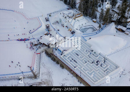 Ice and snow maze, best winter attraction for visitors Zakopane. Stock Photo