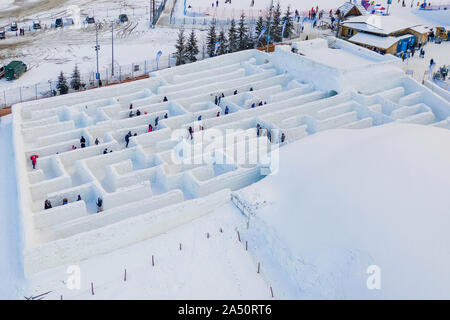 Ice and snow maze, best winter attraction for visitors Zakopane. Stock Photo