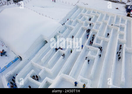 Ice and snow maze, best winter attraction for visitors Zakopane. Stock Photo