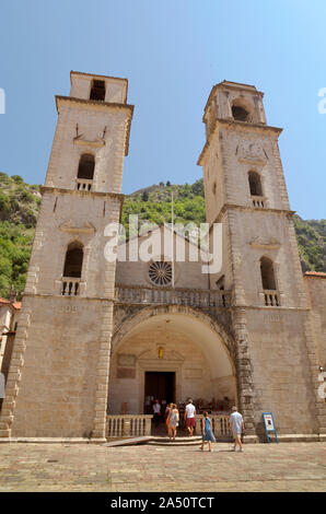Cathedral of Saint Tryphon in Kotor walled old town, Montenegro. Stock Photo