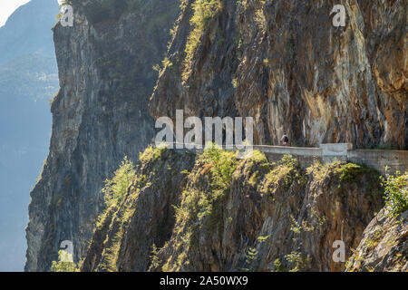 Precipitous mountain road to Villard Notre Dame, Isère department, French Alps. Stock Photo