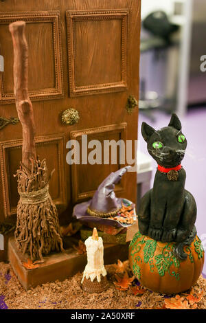 Cadbury World chocolatiers have created a 15kg spooky scene made out of 333 bars worth of Dairy Milk for Halloween, which is going on display at the Bournville Experience, one of 14 zones which tell the story of the Cadbury business and chocolate at their site in Bournville, Birmingham. PA MEDIA Photo. Picture date: Thursday 17th October, 2019. See PA story SOCIAL Halloween Cadbury. Photo credit should read: Jacob King/PA Wire Stock Photo