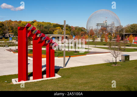 Montreal, Canada - 15 October 2019: Biosphere and Parc Jean Drapeau in the Autumn season Stock Photo