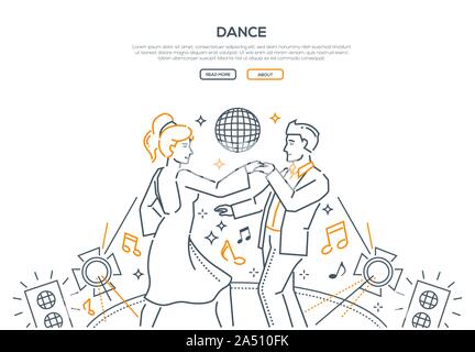 Dancing in nightclub linear landing page template Stock Vector