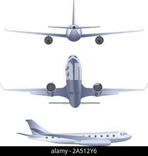 Abstract big passenger plane in three views. Stock Vector
