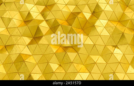 geometric pattern with triangular shapes in gold-colored metal. 3d image render