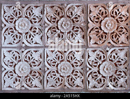 Beautiful white floral seamless and classic pattern on marble. Stock Photo