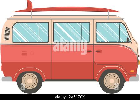 Illustration of retro traveling van design on white background. Stock Vector