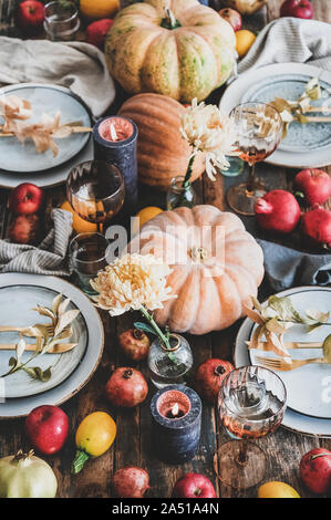 Fall table setting for Thanksgiving day party Stock Photo