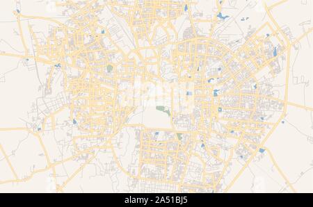 Printable street map of Vadodara, State Gujarat, India. Map template for business use. Stock Vector