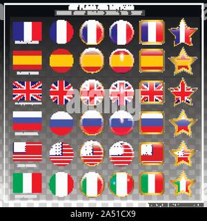 Bright set of banners with flags. Colorful illustration with flags of the world for web design. Vector illustration with transparent background. Stock Vector