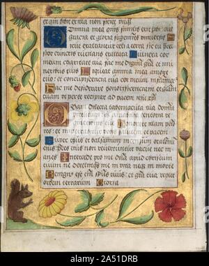 Leaf From A Psalter And Prayerbook: Ornamental Border With Flowers And ...