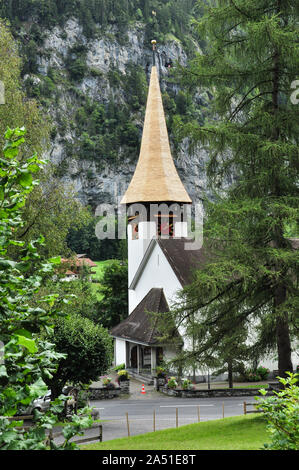 Lauterbrunnen village church, Bernese Oberland, Switzerland Stock Photo